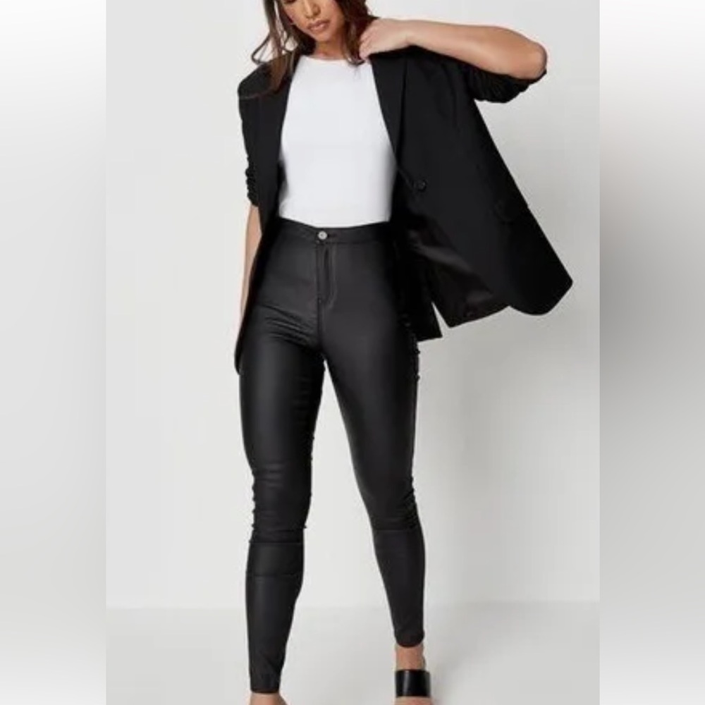 Black High Waisted Coated Skinny Jeans Missguided Size 0